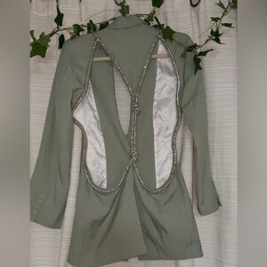 Sage Green Blazer with Rhinestone Detailing